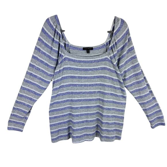 Lane Bryant Striped Ribbed Knit Lightweight Square Neck Stretchy Blouse Size 20 - Picture 1 of 6